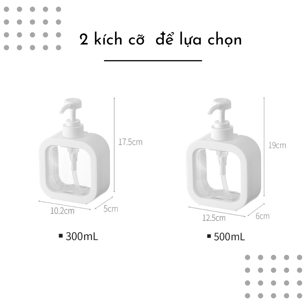 Chai chiết dầu gội sữa tắm trong suốt, hộp đựng nước rửa tay, nước rửa bát đa năng 300ml, 500ml