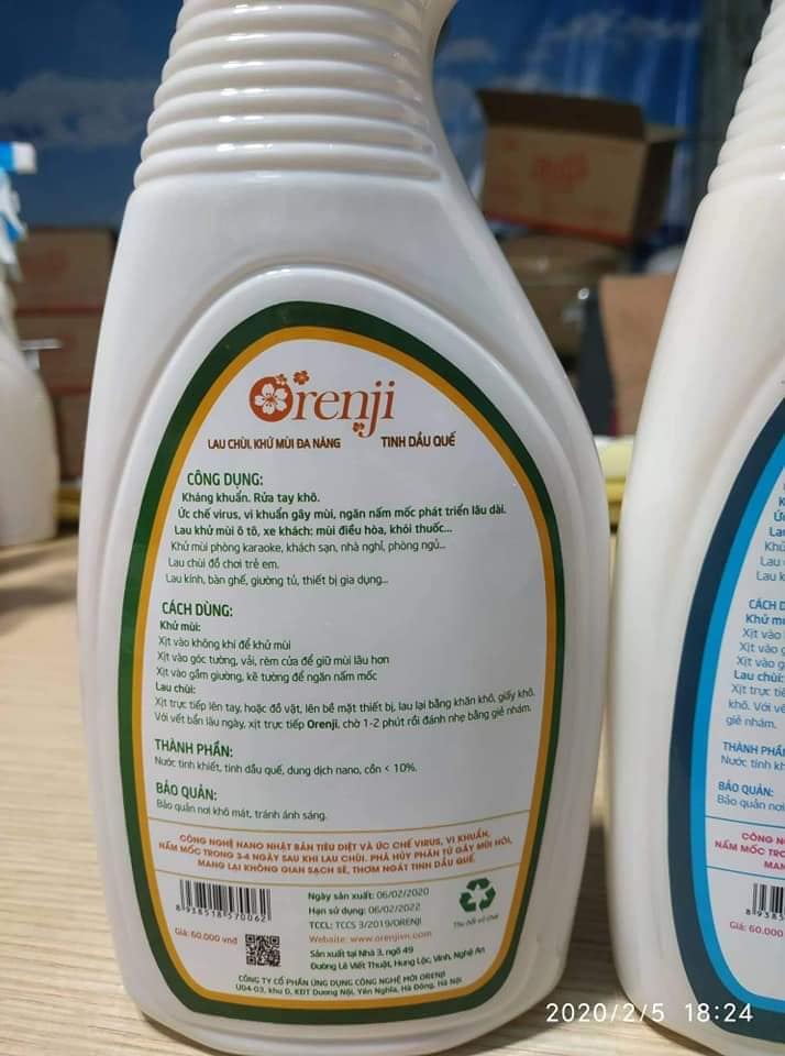 Lau khử mùi đa năng tinh dầu quế ORENJI (600ml)