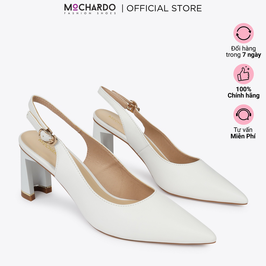 Giày slingback mũi nhọn da lì gót kiểu cao 7cm MOCHARDO HL-11