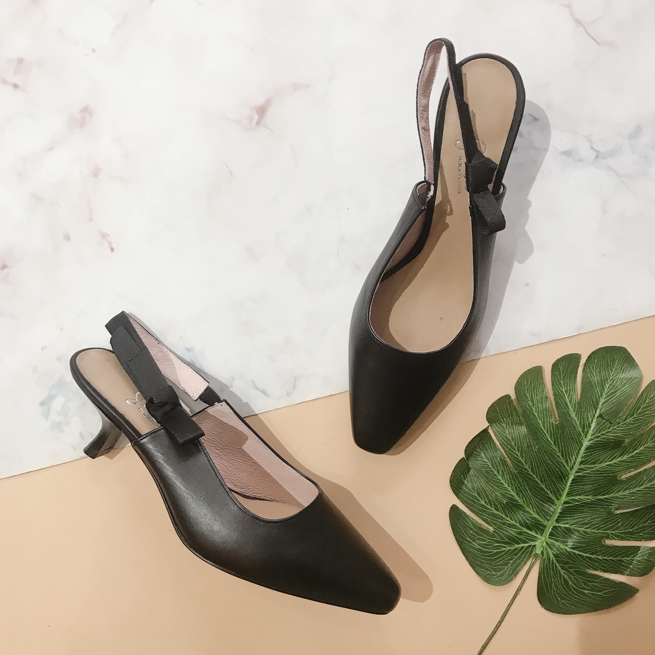 Sandal bít mũi dáng slingback da thật toàn bộ mềm êm- sandal slingback quai nơ thanh lịch