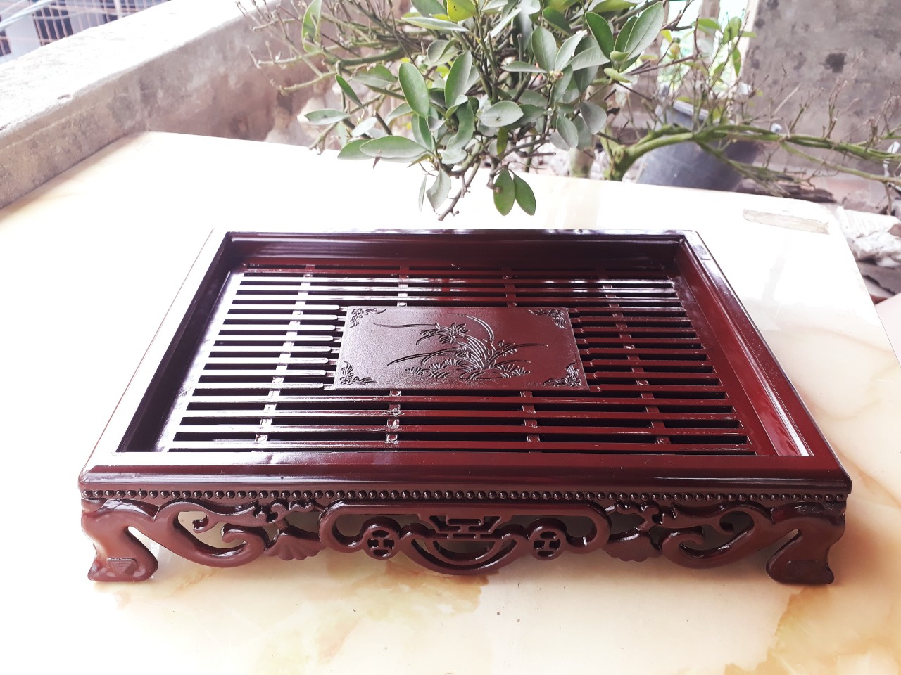 Khay Ấm Chén Nhựa Giả Gỗ Loại Sịn