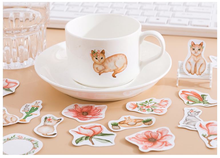 Bộ 45 Sticker Mèo Và Hoa E117