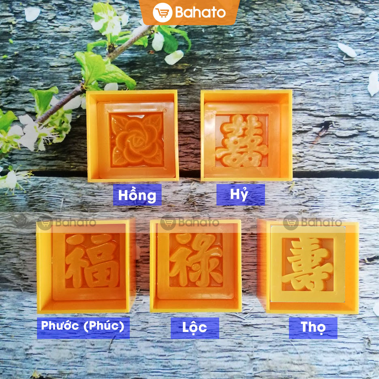Khuôn làm xôi vuông 8cm Hồng Phước Lộc Thọ Hỷ