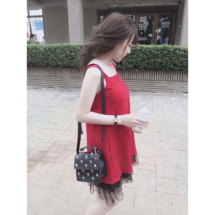 Đầm Suông Hai Dây Phối Ren Lưới