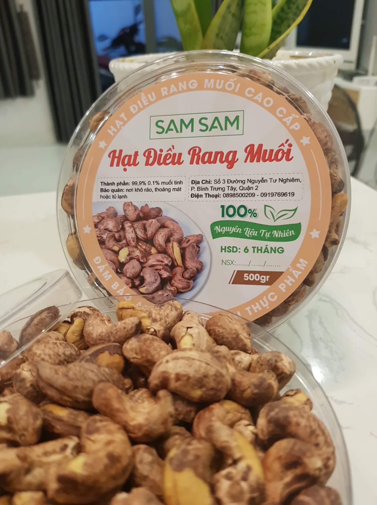 HẠT ĐIỀU RANG MUỐI VỎ LỤA SAM SAM( HỘP 500 GRAM)