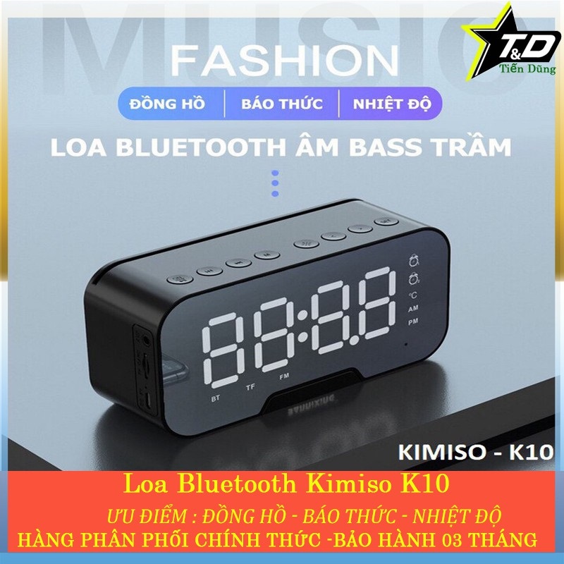 Loa Bluetooth Kiêm Đồng Hồ K10 Mặt Gương Hiển Thị Đèn Led - Giá Đỡ Điện Thoại - Đồng Hồ Báo Thức Chất Lượng Âm Thanh Cao Chống Ồn Và Tăng Cường Âm Bass