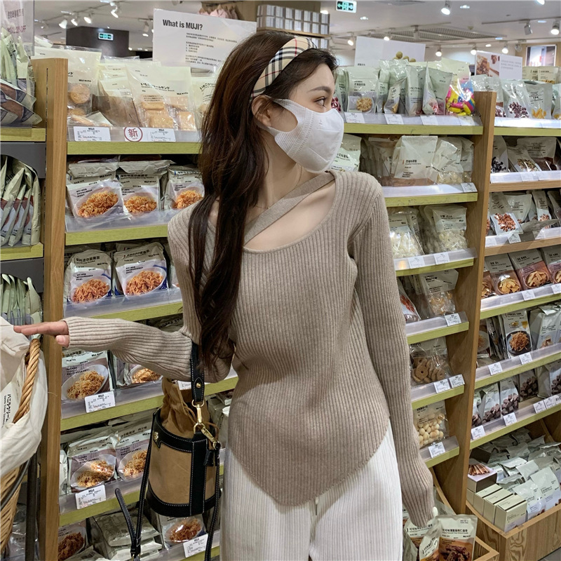 MS437 Áo len nữ dây chéo vạt lệch