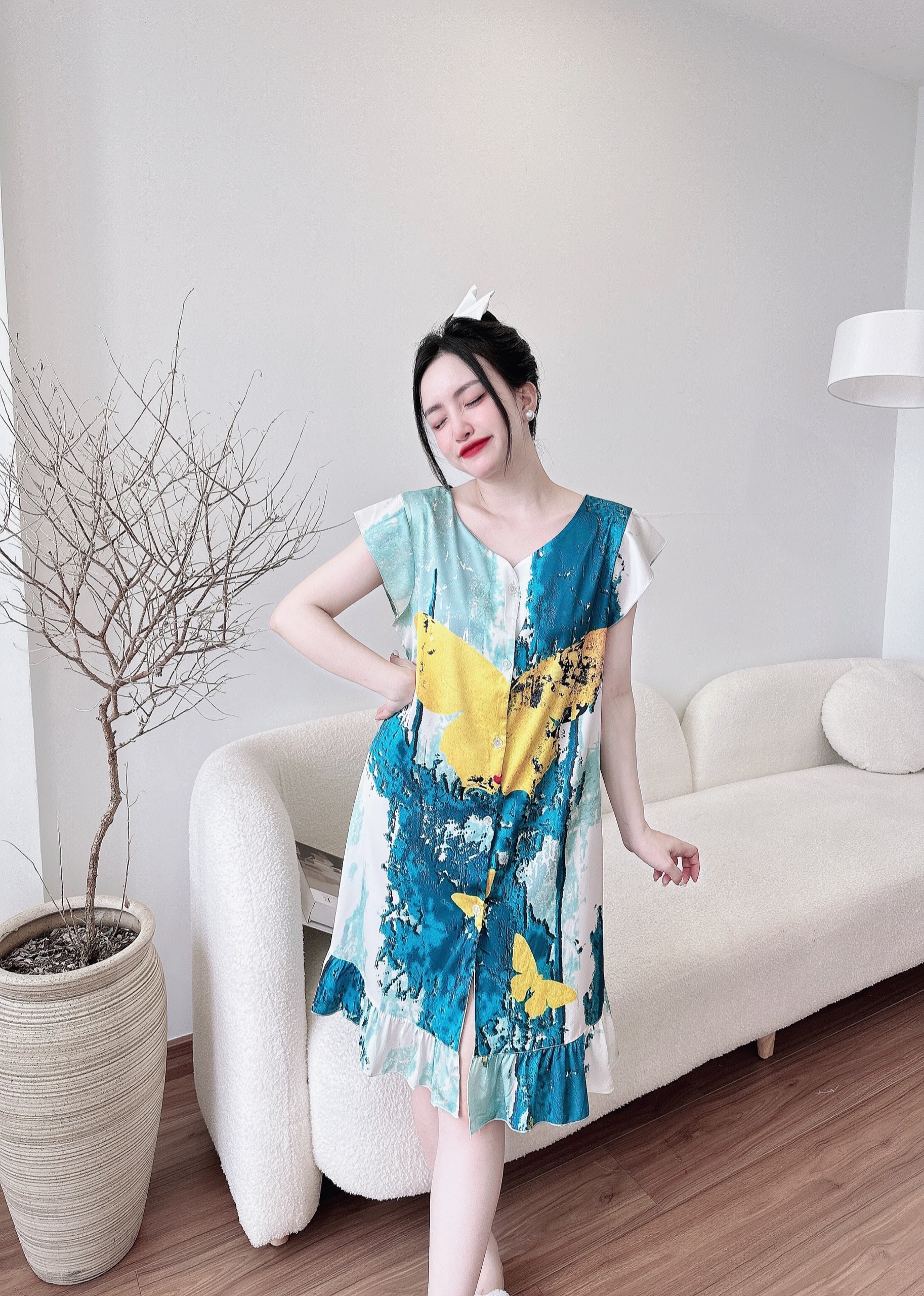 Đầm Lụa Bèo Vai Xinh Xắn