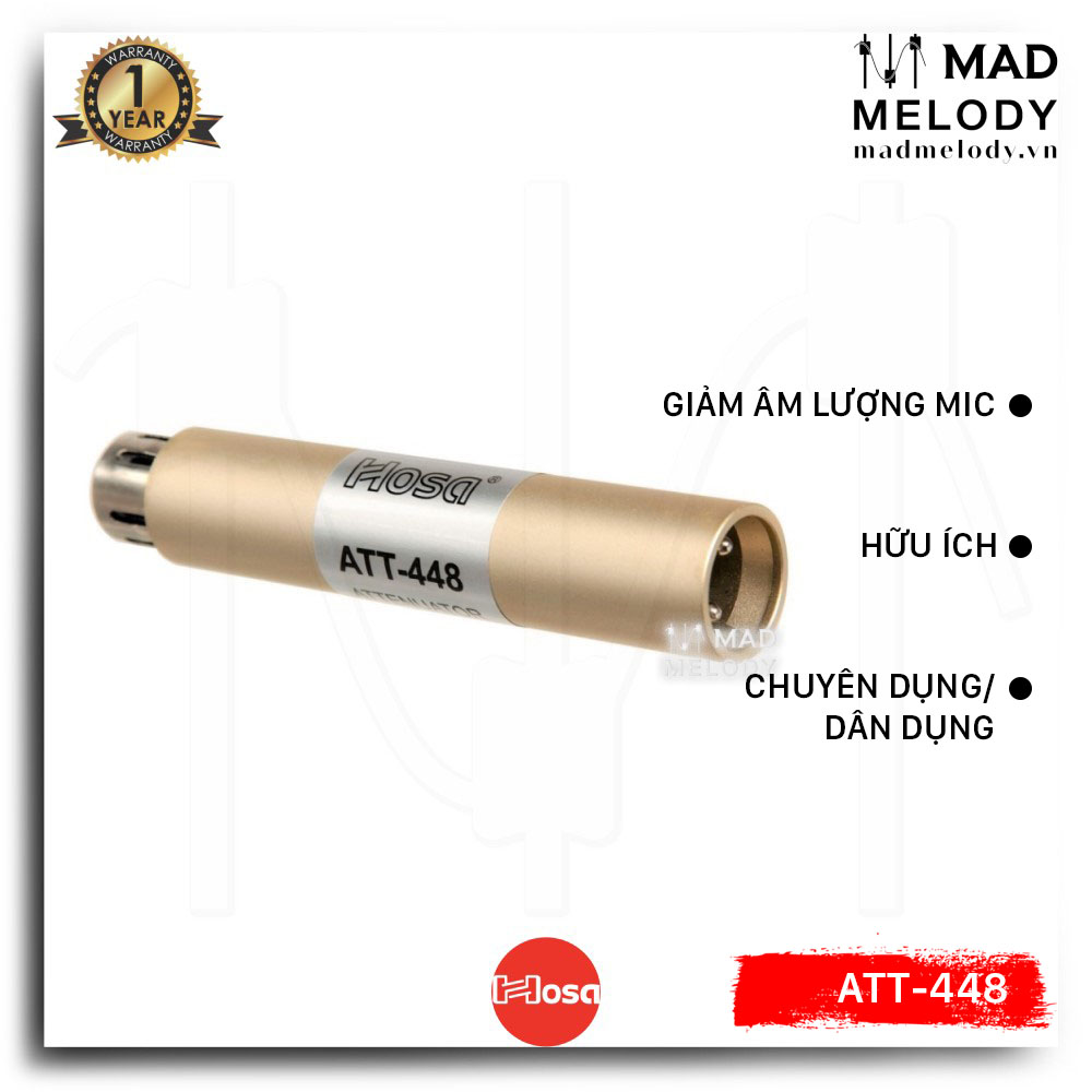 Hosa Input Attenuator ATT-448 (XLR3F - XLR3M) (Đầu chuyển giảm âm lượng micro, Brand New)