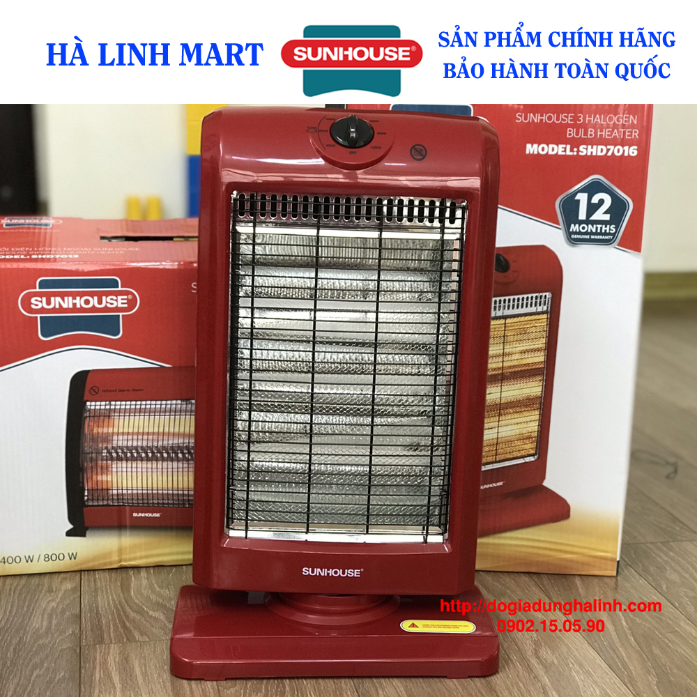 Đèn sưởi điện 3 bóng halogen Sunhouse SHD7016, Đèn sưởi cho bé, Đèn sưởi phòng ngủ, Công suất 1200W, Công nghệ sưởi Halogen, không gây khó thở,  khô da, tự động ngắt khi nghiêng đổ, chức năng quay tỏa nhiệt rộng, BH 12 tháng