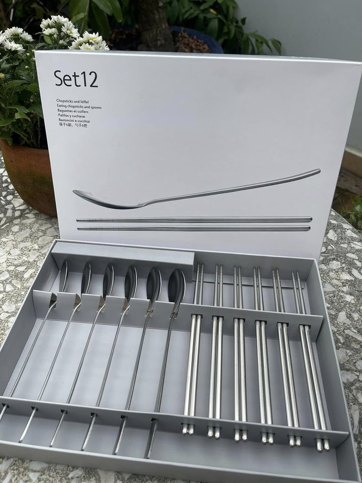 BỘ 6 THÌA+ 6 ĐÔI ĐŨA INOX 304