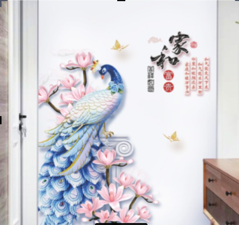 Decal trang trí tường - Combo decal Cong quý phái phối Bình hoa sứ tao nhã