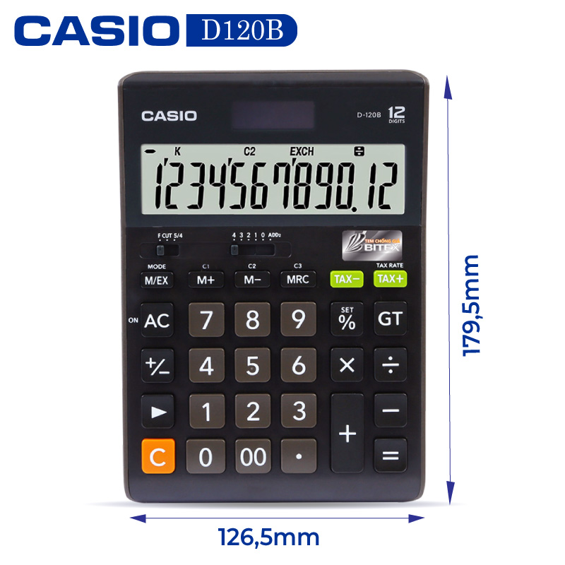 Máy tính Casio D-120F - Chính hãng Bitex, Bảo hành 7 năm