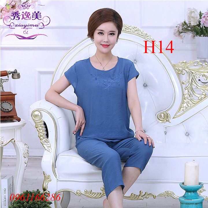 Bộ mặc nhà, bộ ngủ vải đũi cho mẹ cho bà - sang trọng, thanh lịch - mềm, nhẹ, mát
