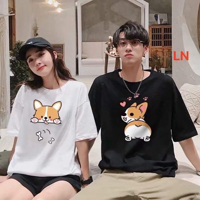 Áo thun đôi ( giá đã gồm 2 áo)  in cún vàng áo đôi nam nữ, áo cặp nam nữ
