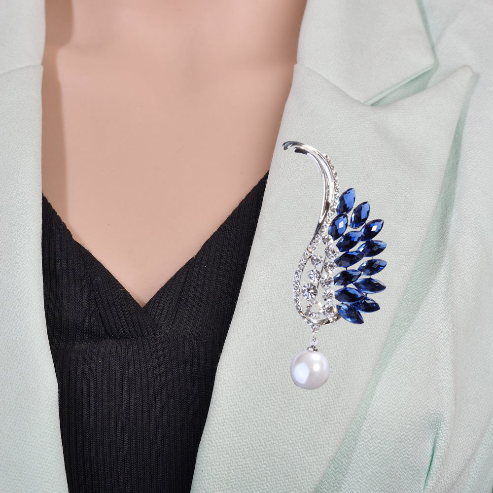 Trâm Cài Áo Nữ Đính Đá Hình Cánh Hạc TCA01 – Màu Xanh