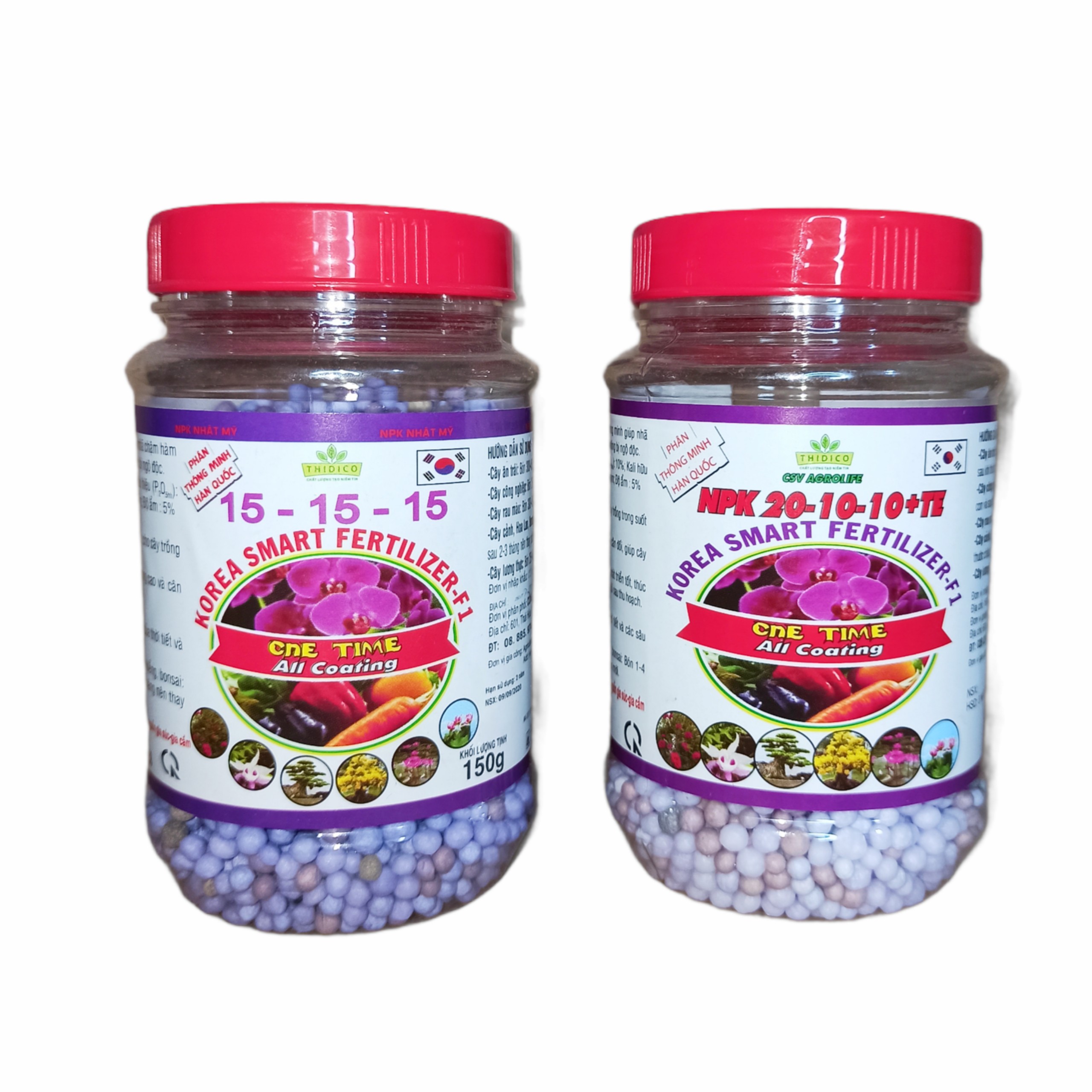 Combo 2 lọ phân tan chậm Hàn quốc 20-10-10 và 15-15-15 Cho Lan và cây kiểng rau màu từ nhỏ đến lớn lọ 150gr