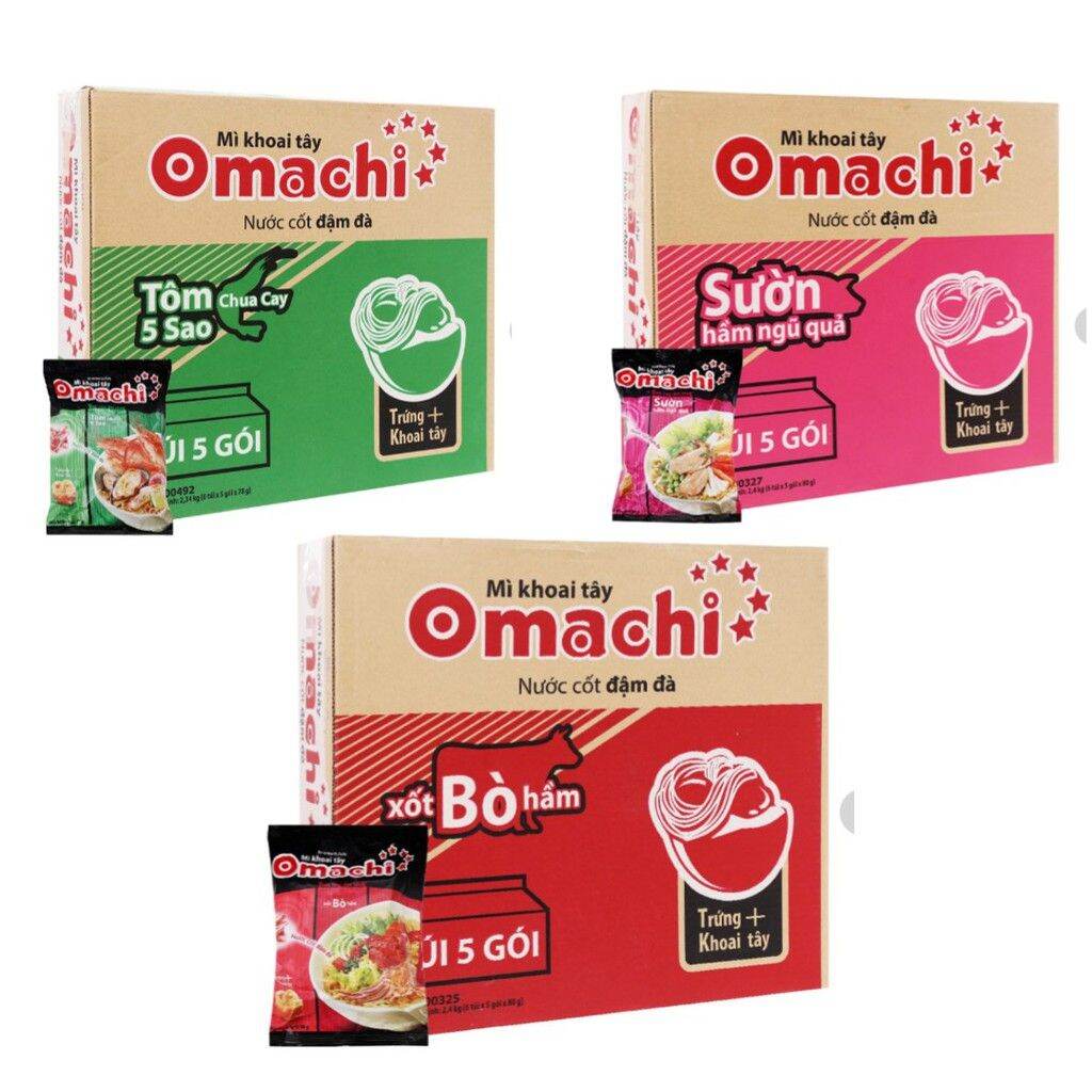 Mì khoai tây Omachi 3 hương vị ,sườn hầm ngũ quả, xốt bò hầm