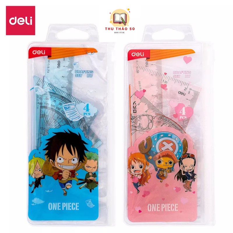 Bộ thước ê ke đo độ, thước thẳng Deli One Piece.