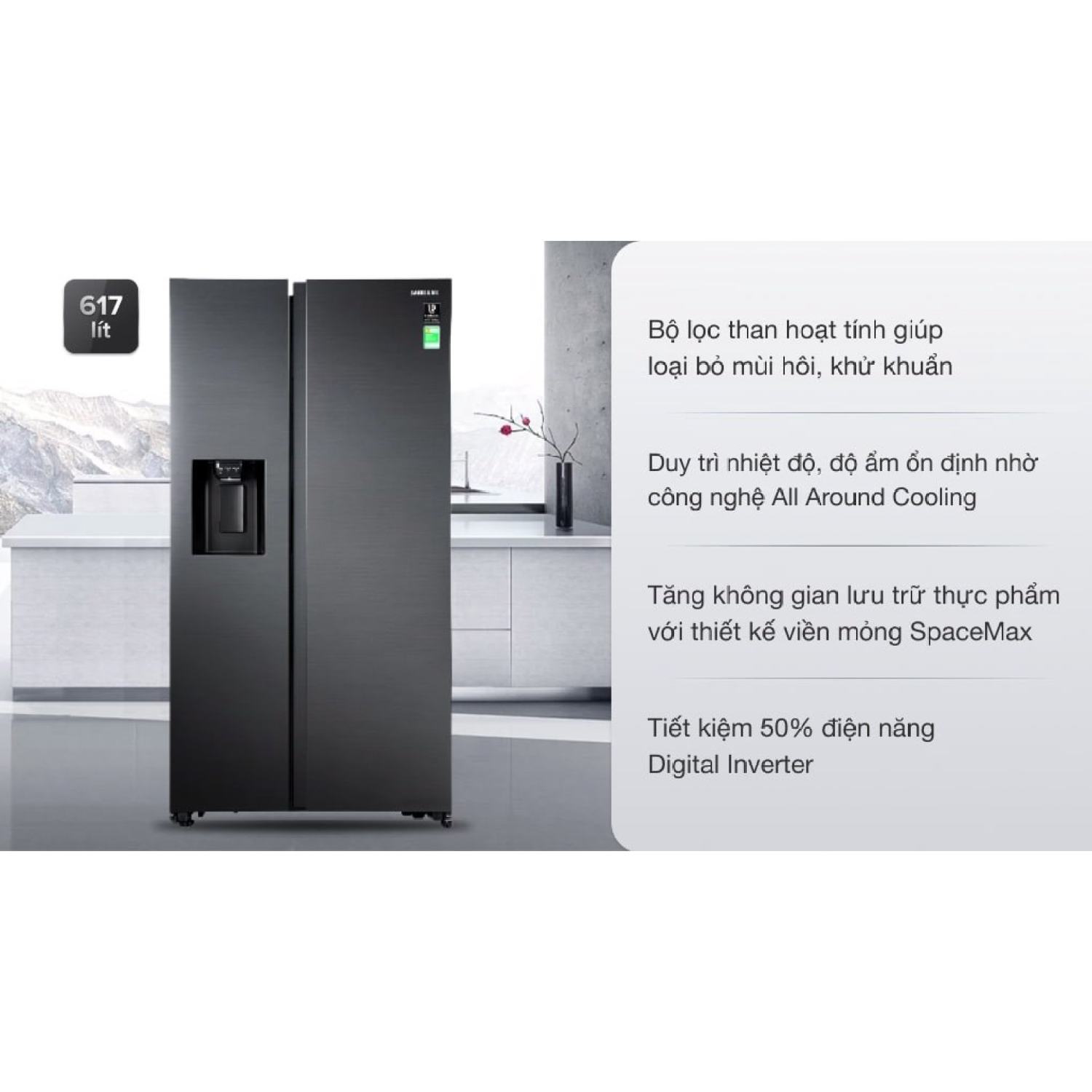 Tủ lạnh samsung inverter 617 lít rs64r5301b4/sv chính hãng bh: 24 tháng trên toàn quốc