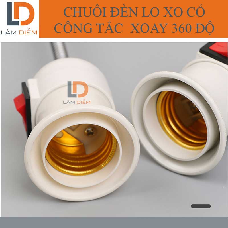 chuôi đèn lò xo có công tắc e27 xoay 360 độ