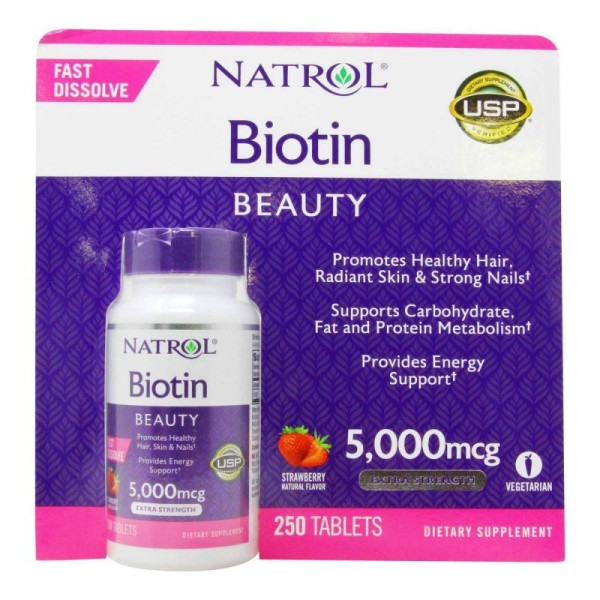 Viên ngậm mọc tóc Natrol Biotin 5000mcg 250 viên Mỹ