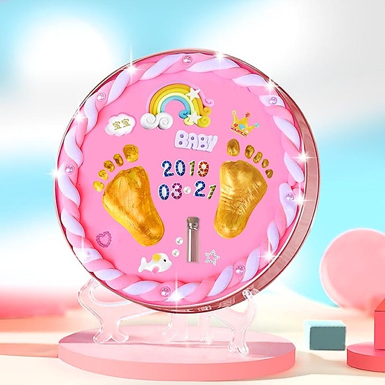 Bộ đồ dùng in và lưu giữ dấu tay chân cho bé yêu kèm hộp đựng có nắp và giá để và trưng bày hiện đại, sang trọng - Khay nhựa lưu lại dấu vân tay chân cho bé trai và bé gái full phụ kiện trang trí