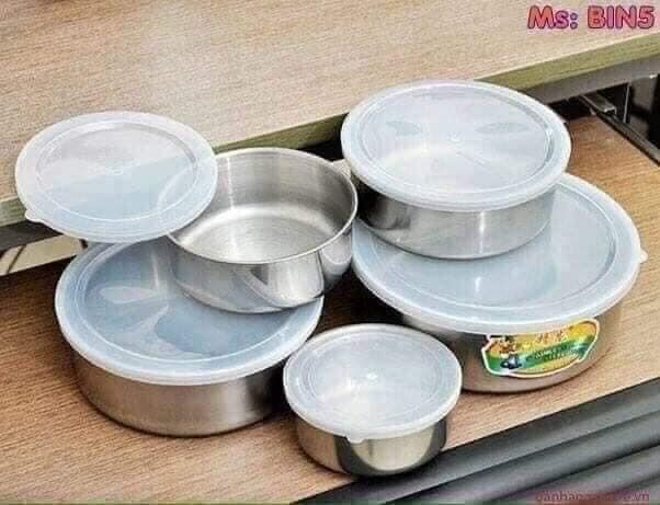 BỘ 5 món iNox có nắp đựng thức ăn