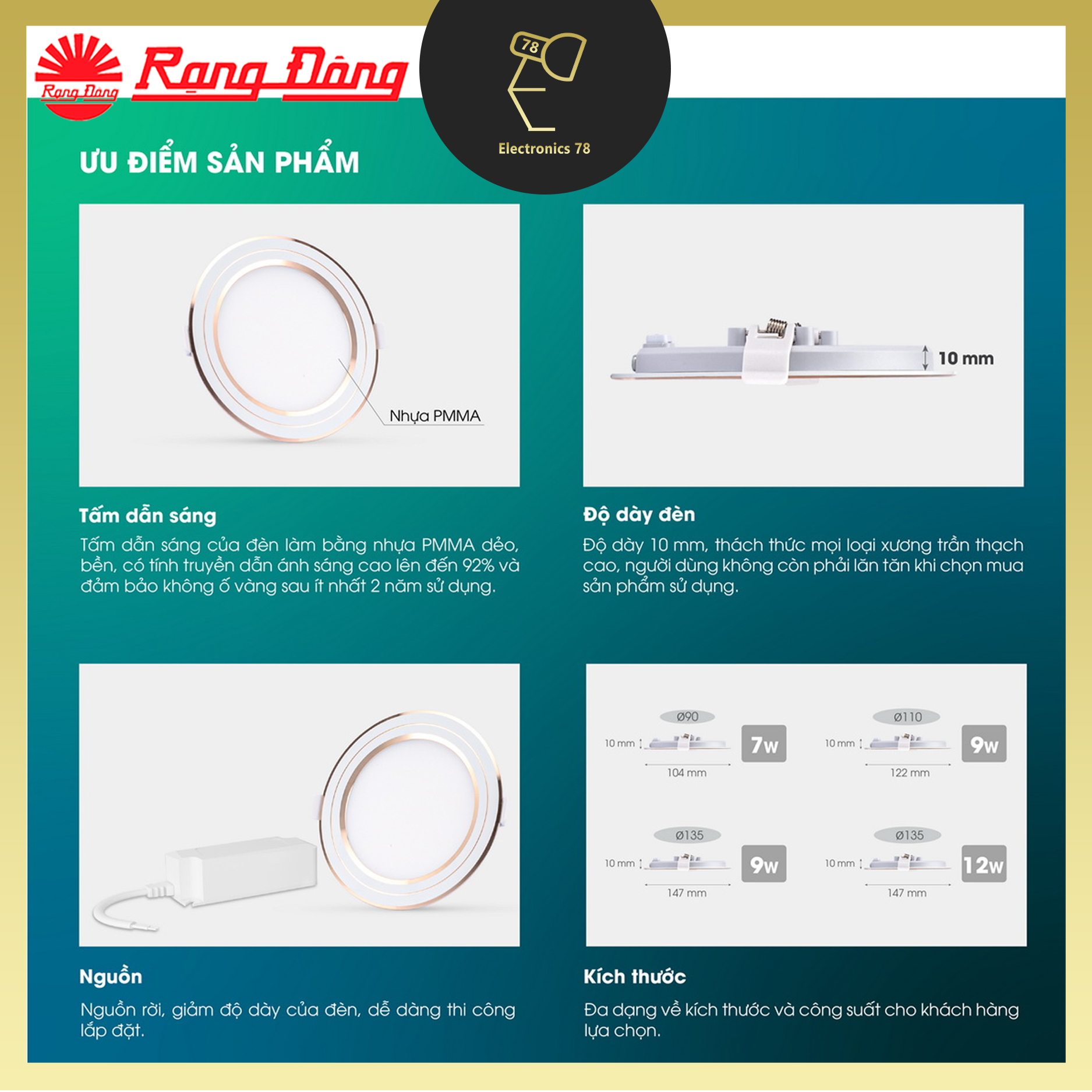 [Chính Hãng] Đèn Led Panel Âm Trần Đổi Màu 3 Chế Độ Rạng Đông 7W/9W/12W, Có viền/Không viền