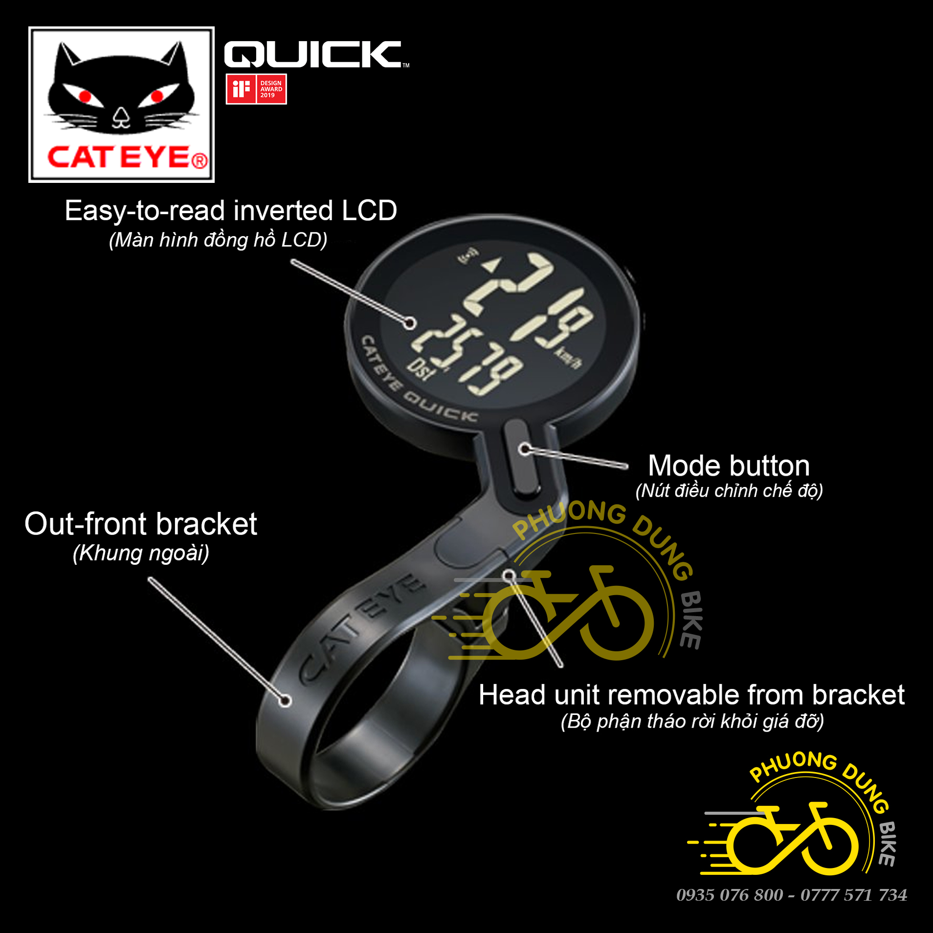 Đồng hồ đo tốc độ xe đạp không dây CATEYE QUICK CC-RS100W (Made in Japan)