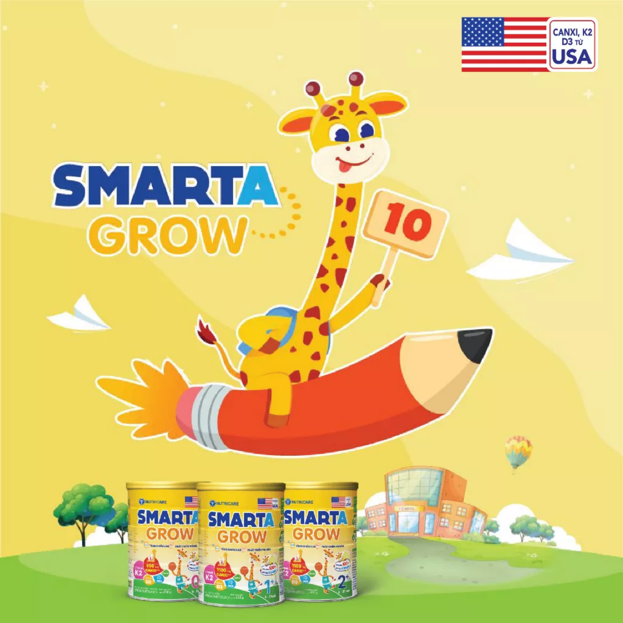 (HSD T2-2026) Sữa Bột Nutricare Smarta Grow 850g (Cho Trẻ Từ 1-10 Tuổi).