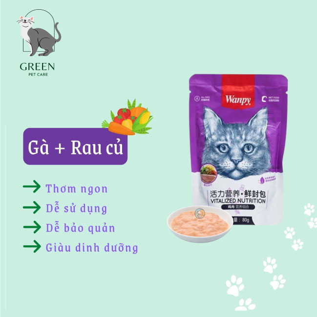 Pate Wanpy cho mèo đủ vị gói 80gr