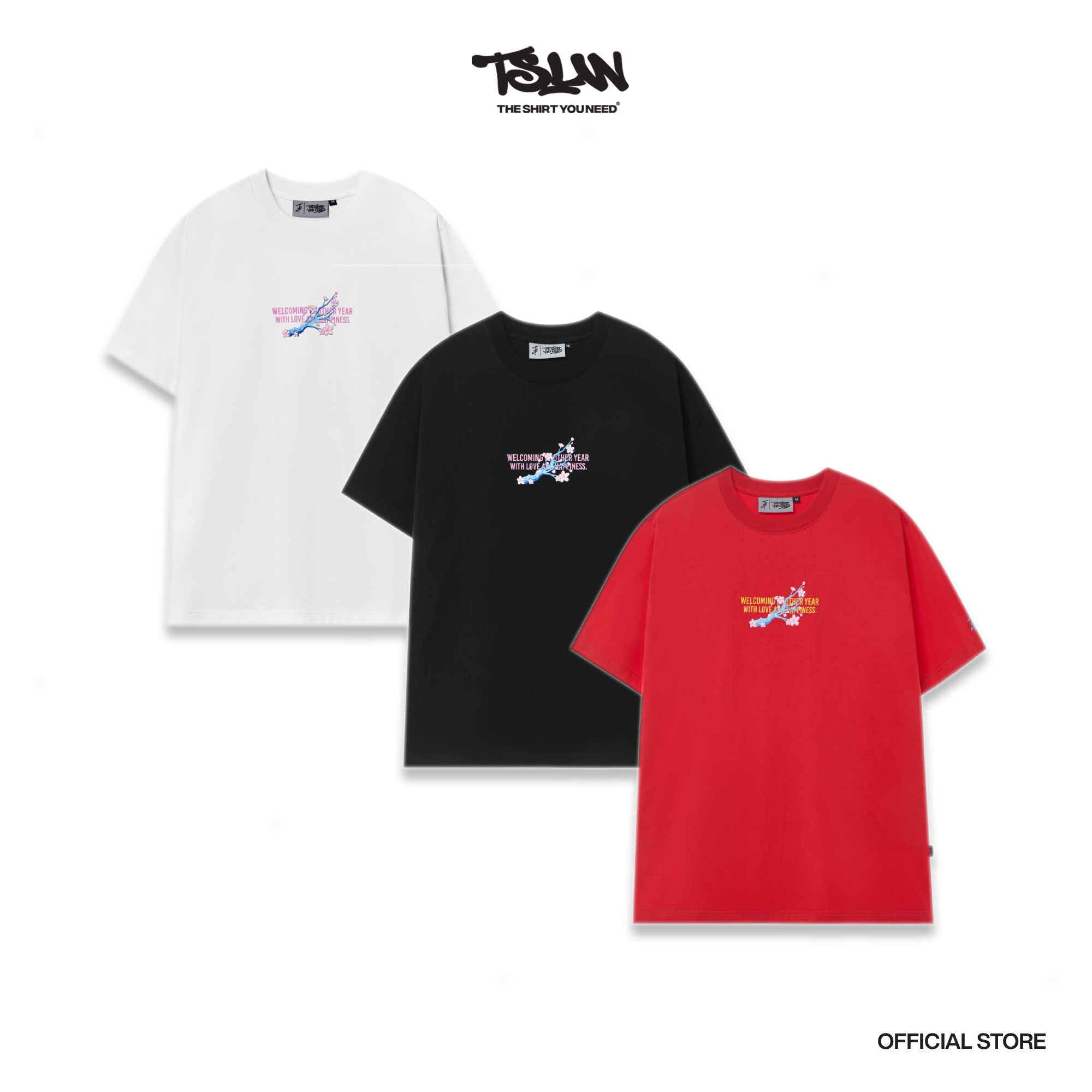 Áo Thun Tết TSUN CherryBlossom - Hoa Đào - In Lụa - [UNISEX] - Đỏ/Trắng/Đen