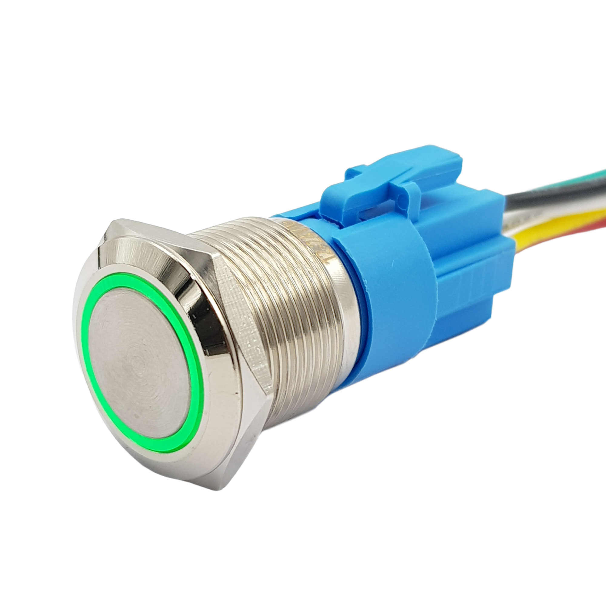 Nút nhấn nhả kim loại 19mm màu xanh dương, màu đỏ, xanh lá, trắng