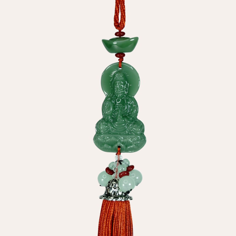 Dây treo xe ô tô Ngọc Bội Quan Âm Bồ Tát chuỗi đỏ tài lộc