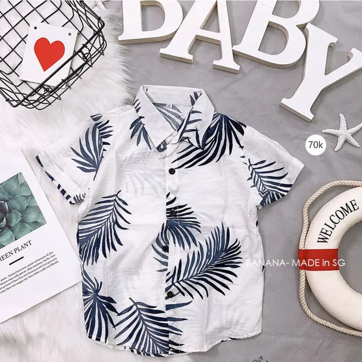 Áo sơ mi hoa lá cây áo đi biển phong cách Thái Lan- Lá