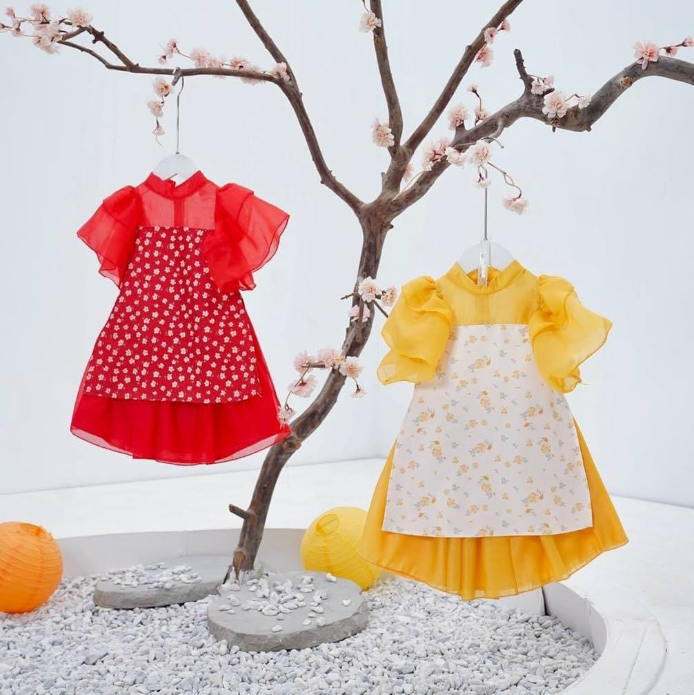 Áo dài cách tân hoa nhí cho bé 8-26kg