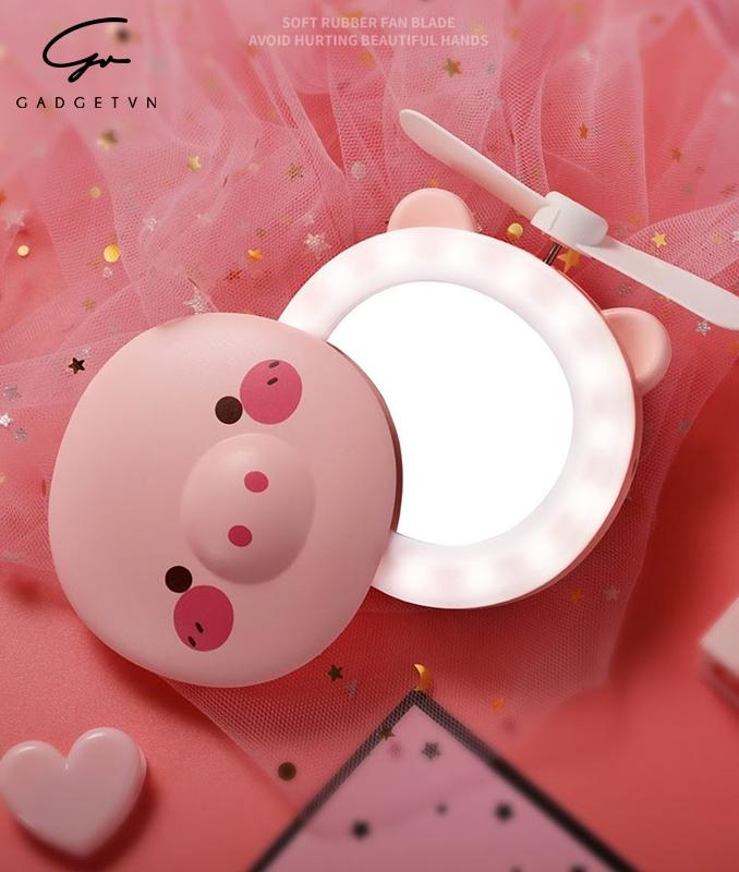 Gương mini cầm tay có đèn led kèm quạt