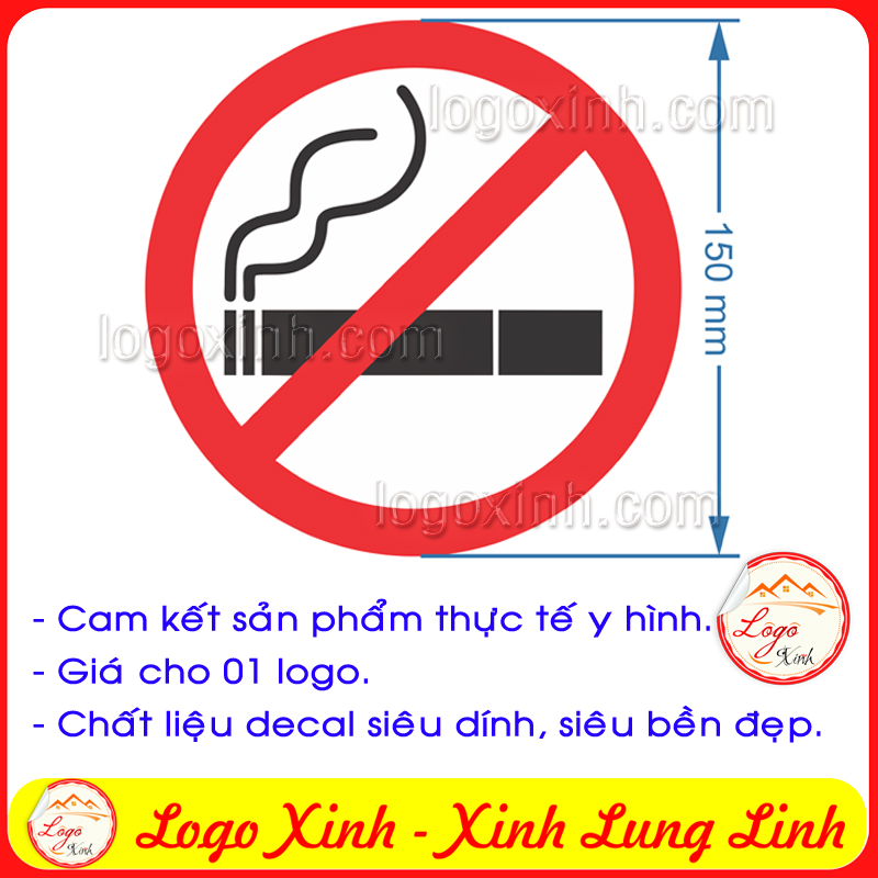 LOGO TEM STICKER KHÔNG HÚT THUOC - NO SMOKING DẠNG TRÒN NHIỀU KÍCH CỠ TÙY CHỌN