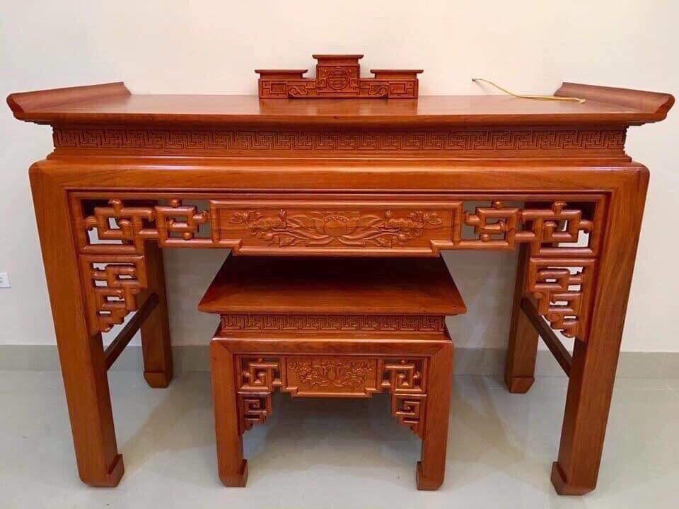 Ban thờ gỗ gõ kèm bàn cơm