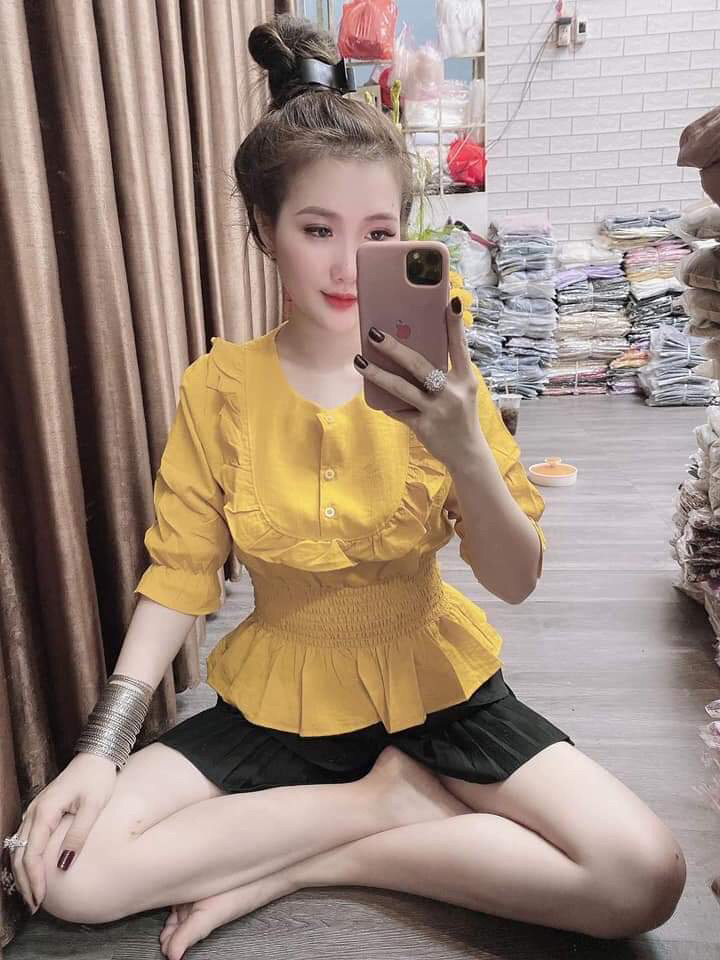 Áo Voan Kiểu Tay Lỡ Phối Bèo Tròn Quanh Ngực Chum Bo Eo Hot Trend Nữ Tính TTSA0691