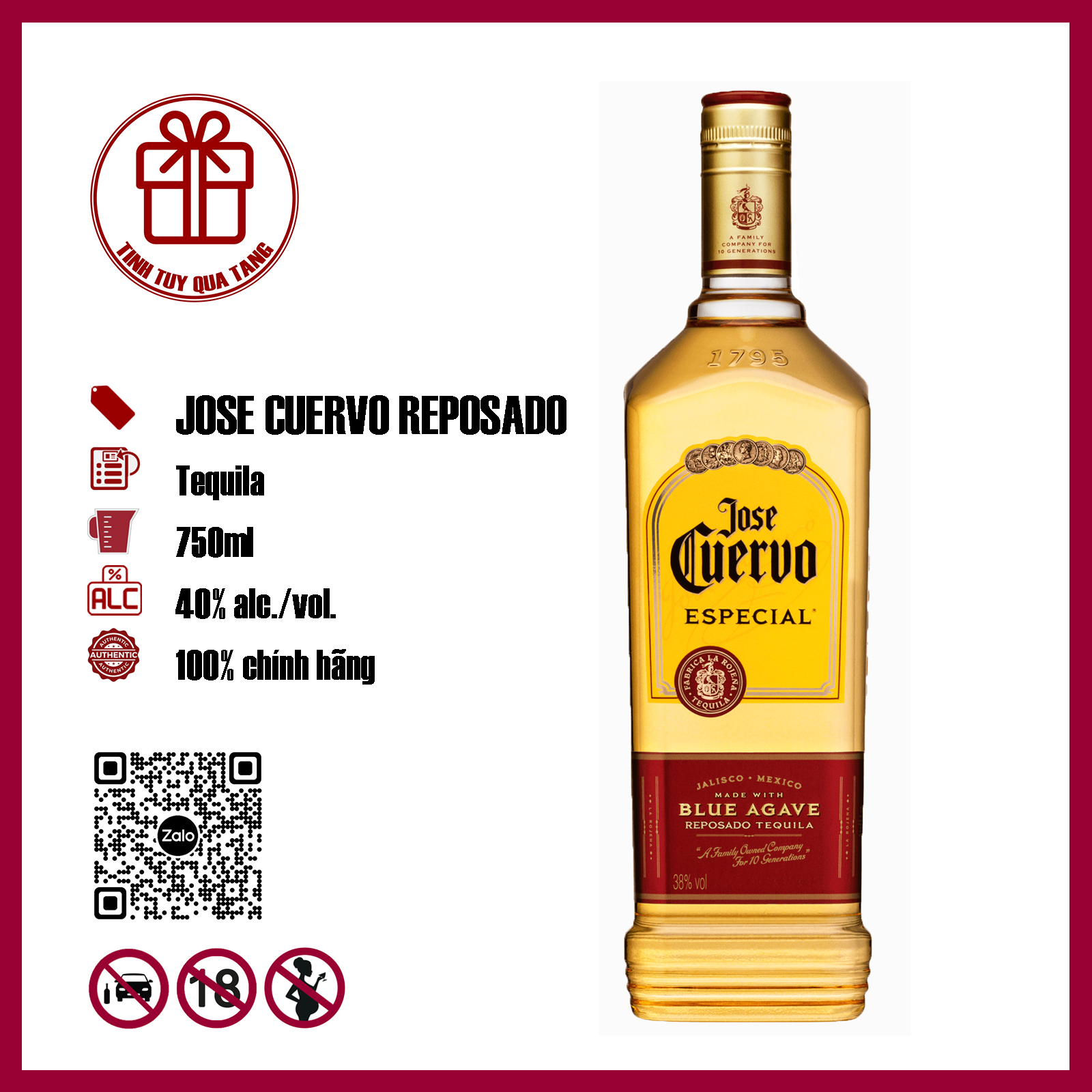 Tequila Jose Cuervo Gold Especial Reposado dung tích 750ml nồng độ 40