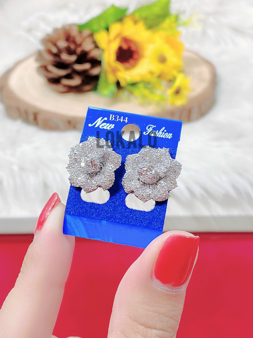 Bông tai nữ kiểu hoa hồng mạ vàng 18k