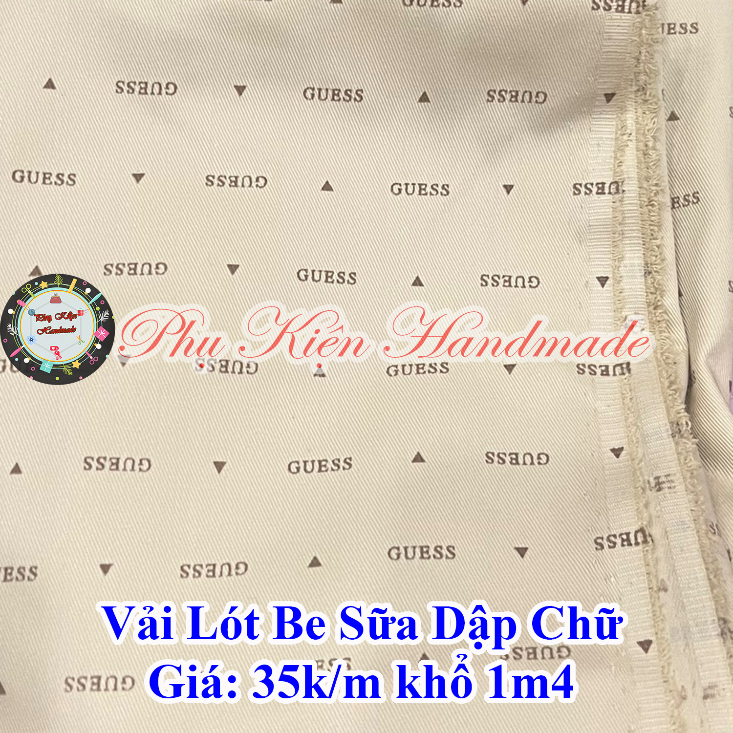 Vải lót be sữa dập chữ 35k/m khổ 1m4