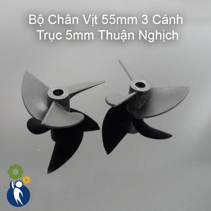 Bộ Chân Vịt 55mm 3 Cánh Trục 5mm Thuận Nghịch, chế tạo tàu thuyền