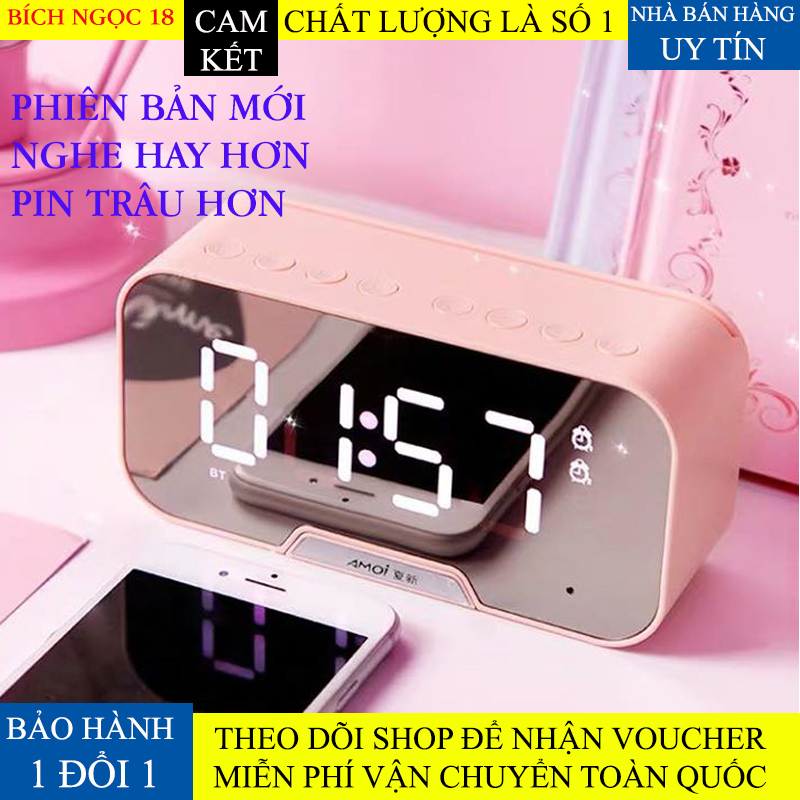Loa Bluetooth không dây G5, loa nghe nhạc Màn Hình Led Kiêm Đồng Hồ Báo Thức, Làm Đèn Ngủ, Đo Nhiệt Độ Phòng Với Mặt Kính Tráng Gương, Pin Trâu Hỗ Trợ Jack AUX và Thẻ Nhớ Dùng Cho Mọi Loại ĐIện Thoại