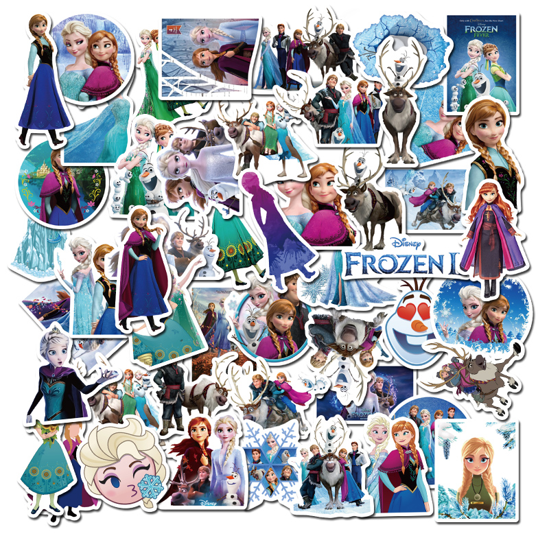 50Pcs Cartoon Funny Frozen Waterproof Sticker Skateboarding Snowboard Retro Vinyl Sticker Graffiti Notebook Sticker