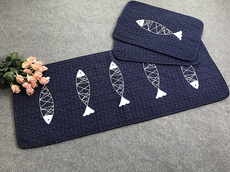 Thảm set 3 - Cá 7 con - Viền xanh đen