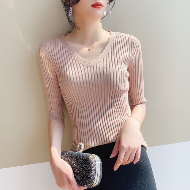 MS011 Áo len tăm cổ tim tay lỡ thanh lịch