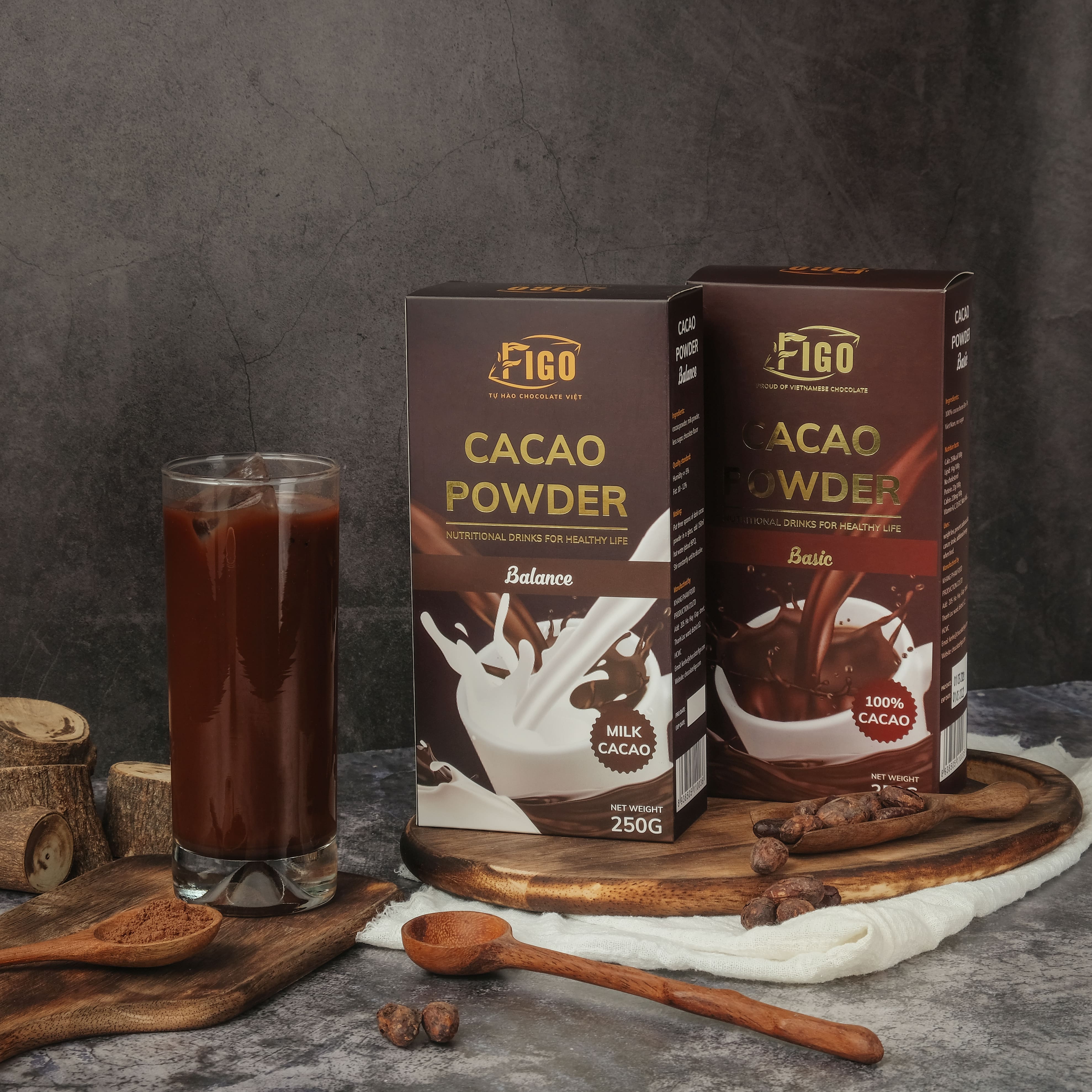 [VỊ ĐẮNG-COMBO 2 HỘP 250G] Bột cacao nguyên chất + Bột socola sữa 250g FIGO